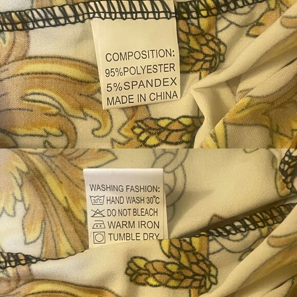 Plunging Neckline Crop Top & Pants Outfit White and Gold Baroque Print Slim-Fit - Picture 7 of 9